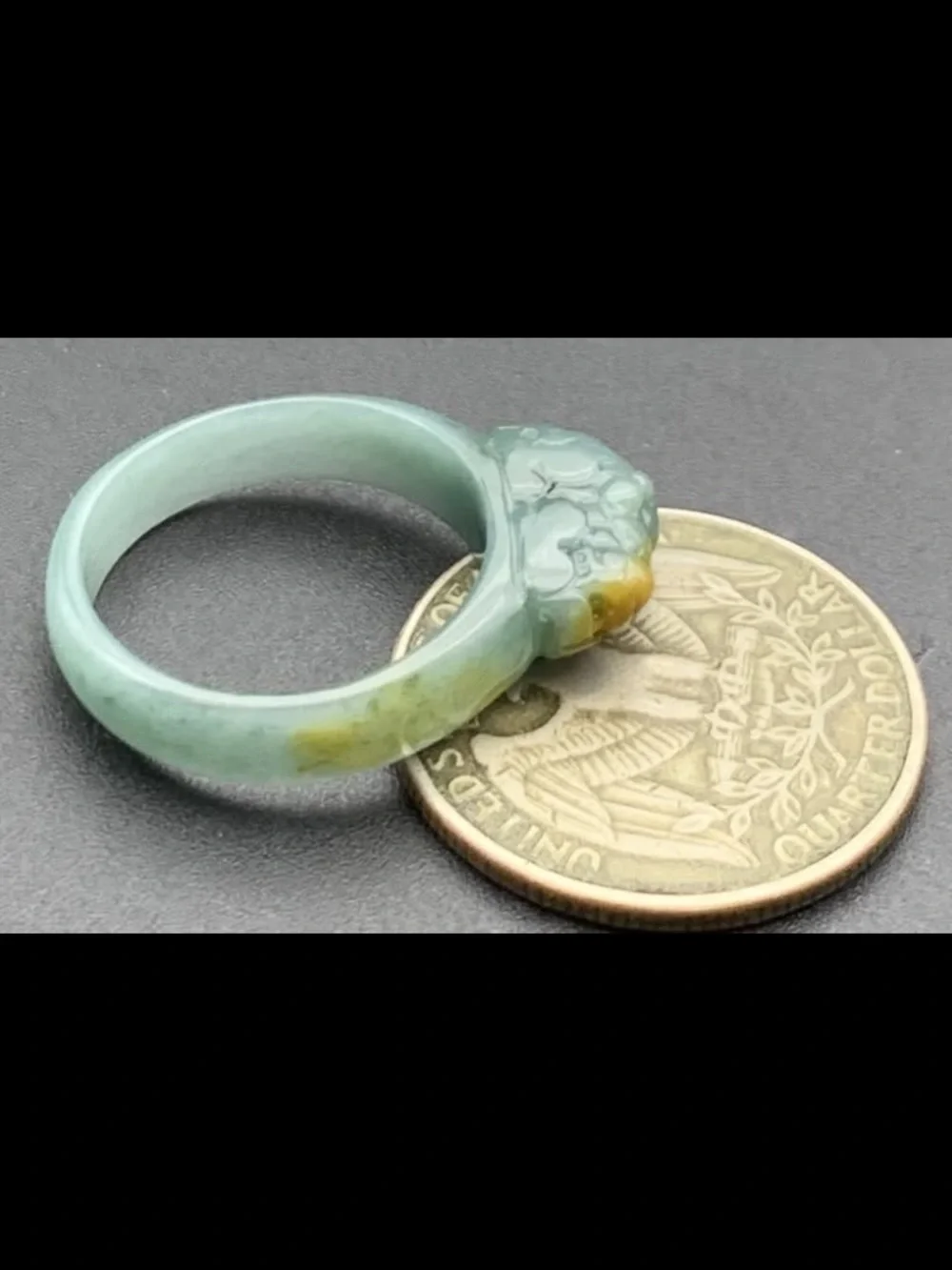 Green Yellow Certificate Jadeite Jewelry Jade wealth Dragon Pi Xiu Ring Size7.75